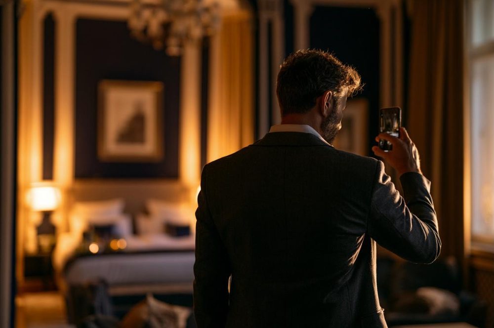 Hotel inspector auditing a suite with Wardyn Audit